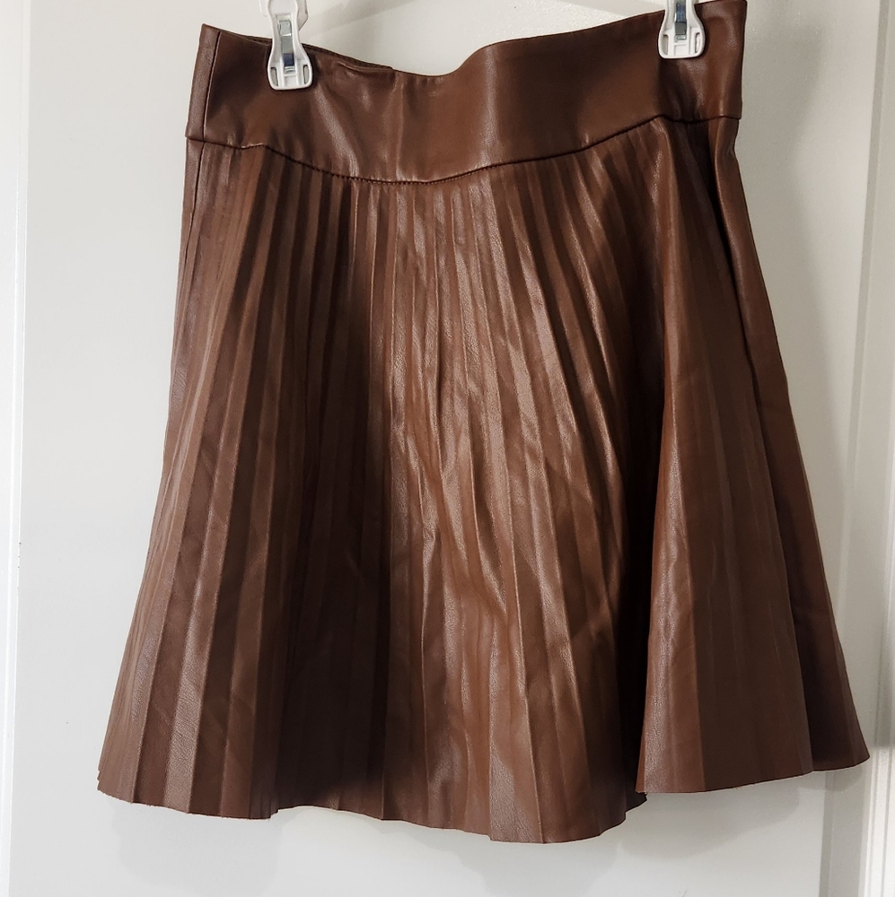 NWOT Zara Brown A-Line Vegan Leather Skirt - Picture 5 of 8